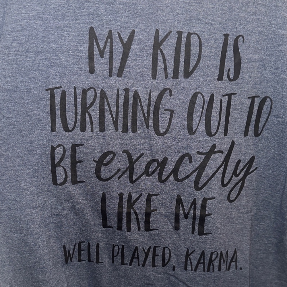 EUC Women’s Size XL Navy Blue My Kid Is Like Me T-Shirt Tee Shirt Top Funny